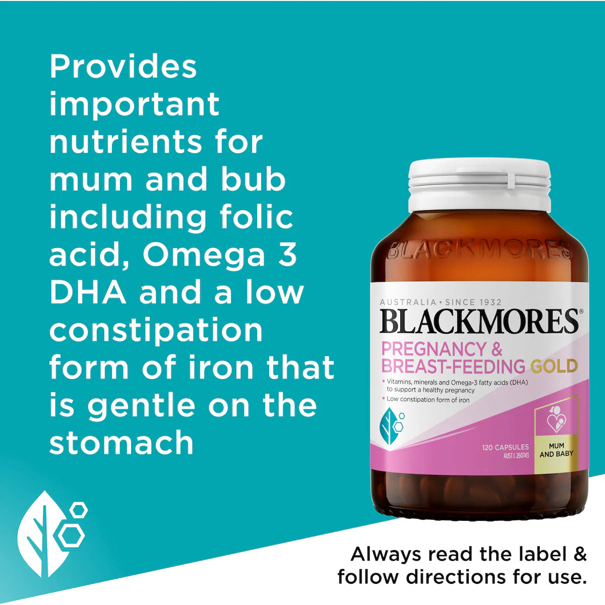 Blackmores Pregnancy & Breastfeeding Gold Vitamin Capsules 120 pack, view 5