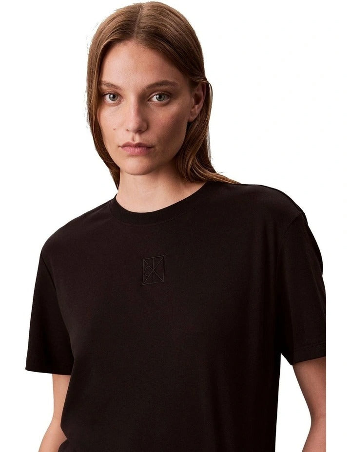 Calvin Klein women’s Pima cotton short sleeve crew neck t-shirt with logo emblem on chest