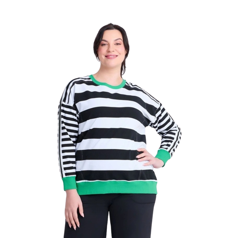 Taking Shape Cotton Stripe Mix Sweatshirt in Black, view 1