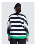 Taking Shape Cotton Stripe Mix Sweatshirt in Black with round neckline, ribbed cuffs, striped design, and long sleeves for plus-size fashionistas