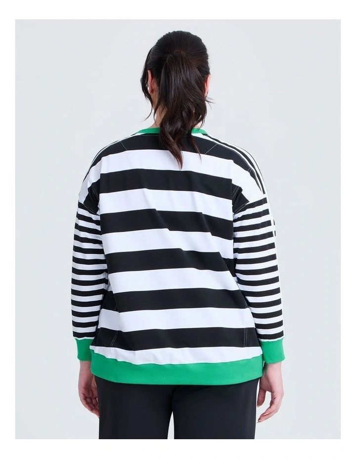 Taking Shape Cotton Stripe Mix Sweatshirt in Black, view 2