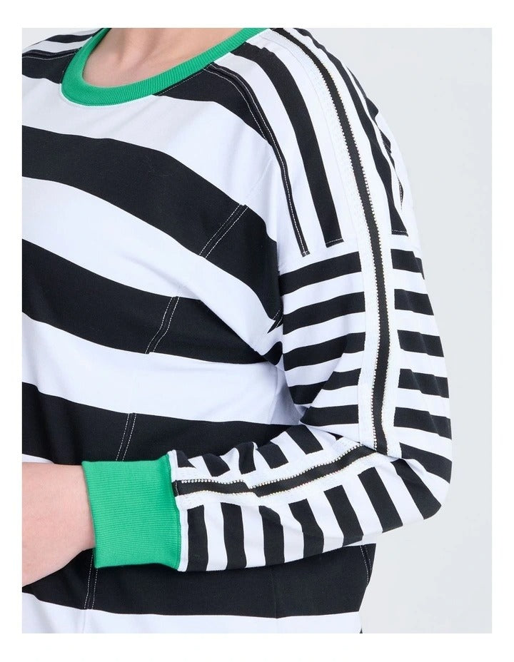 Taking Shape Cotton Stripe Mix Sweatshirt in Black, view 3