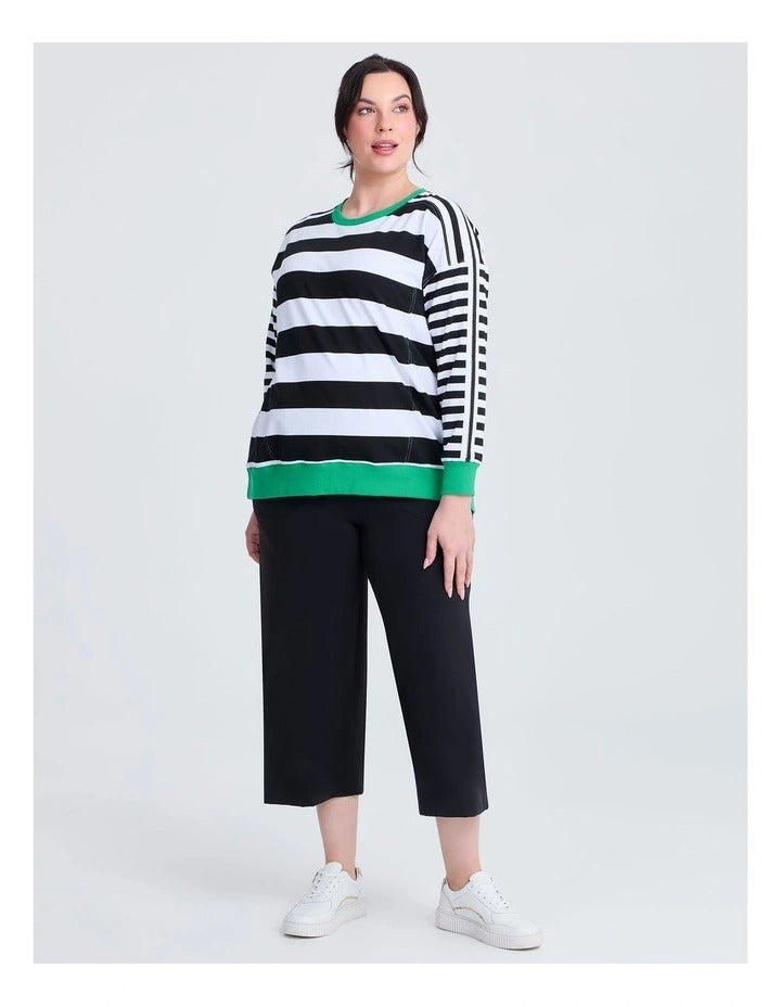 Taking Shape Cotton Stripe Mix Sweatshirt in Black, view 4