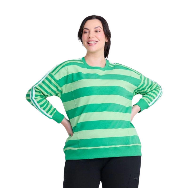 Taking Shape Cotton Stripe Mix Sweatshirt in Lush Green