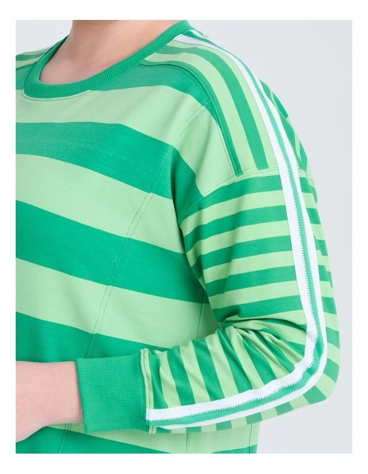 Taking Shape Cotton Stripe Mix Sweatshirt in Lush Green, view 3