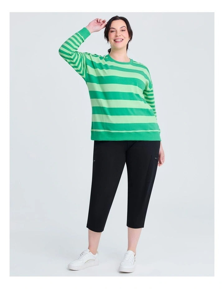 Taking Shape Cotton Stripe Mix Sweatshirt in Lush Green, view 4