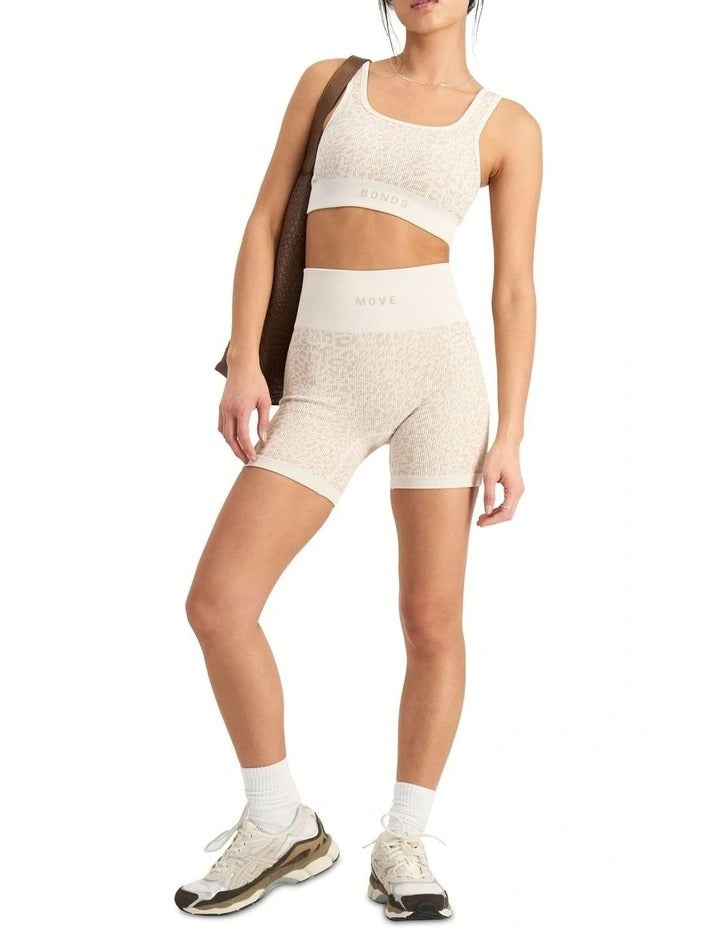 Bonds Move Rib Seamless Midi Short in Tan, view 5