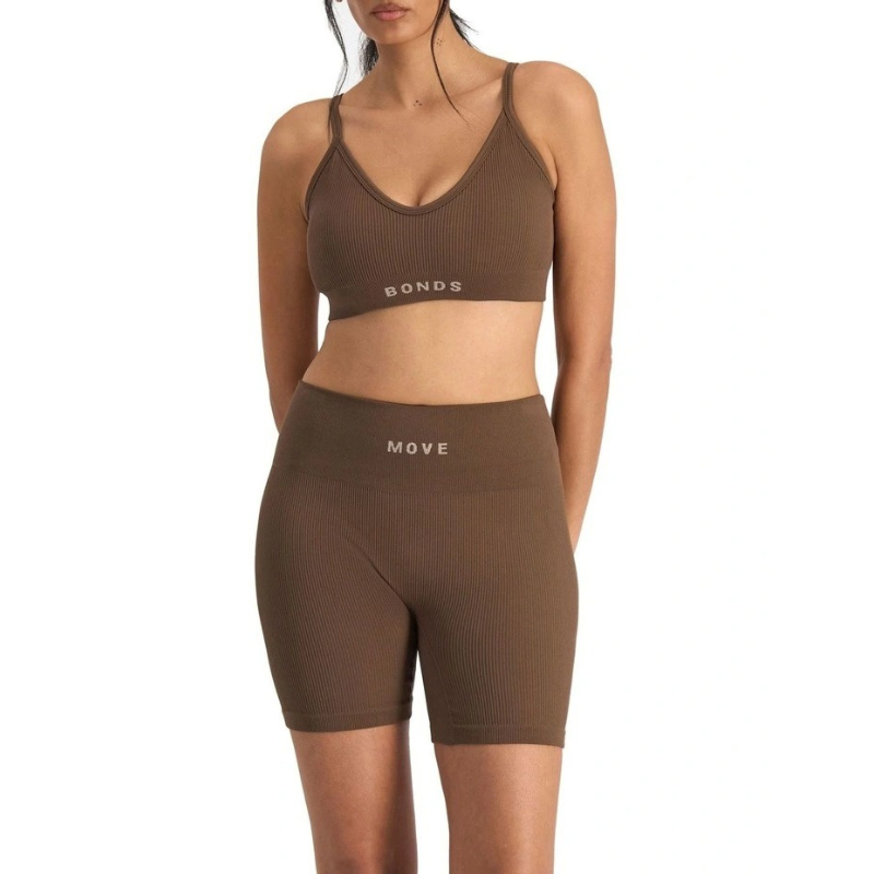 Bonds Move Rib Seamless Crop Bra in Espresso Martini