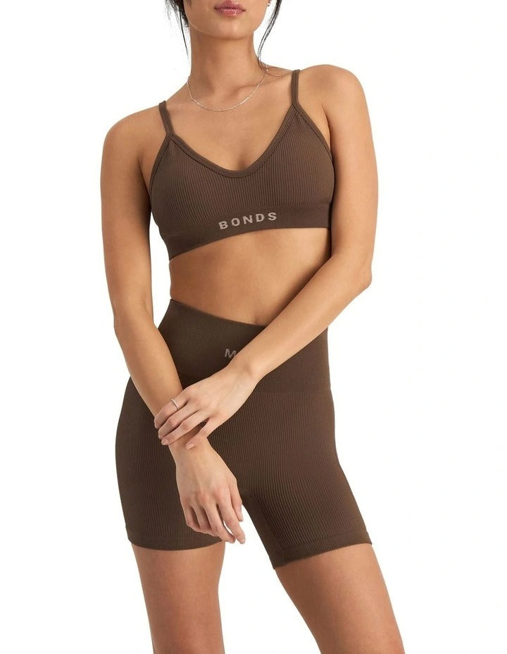 Bonds Move Rib Seamless Crop Bra in Espresso Martini, view 6