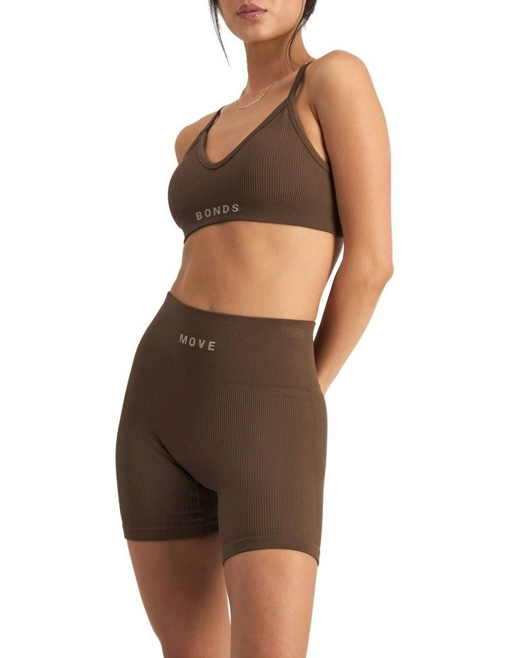 Bonds Move Rib Seamless Crop Bra in Espresso Martini, view 7
