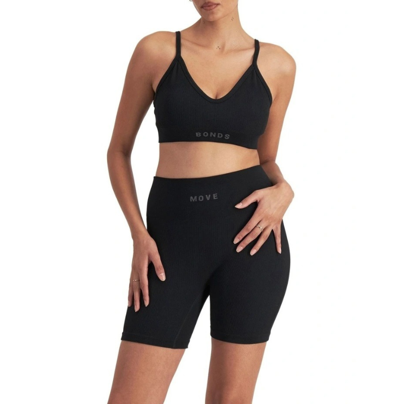 Bonds Move Rib Seamless Crop Bra in Black