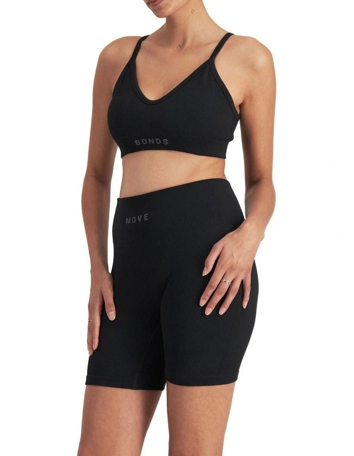 Bonds Move Rib Seamless Crop Bra in Black, view 3