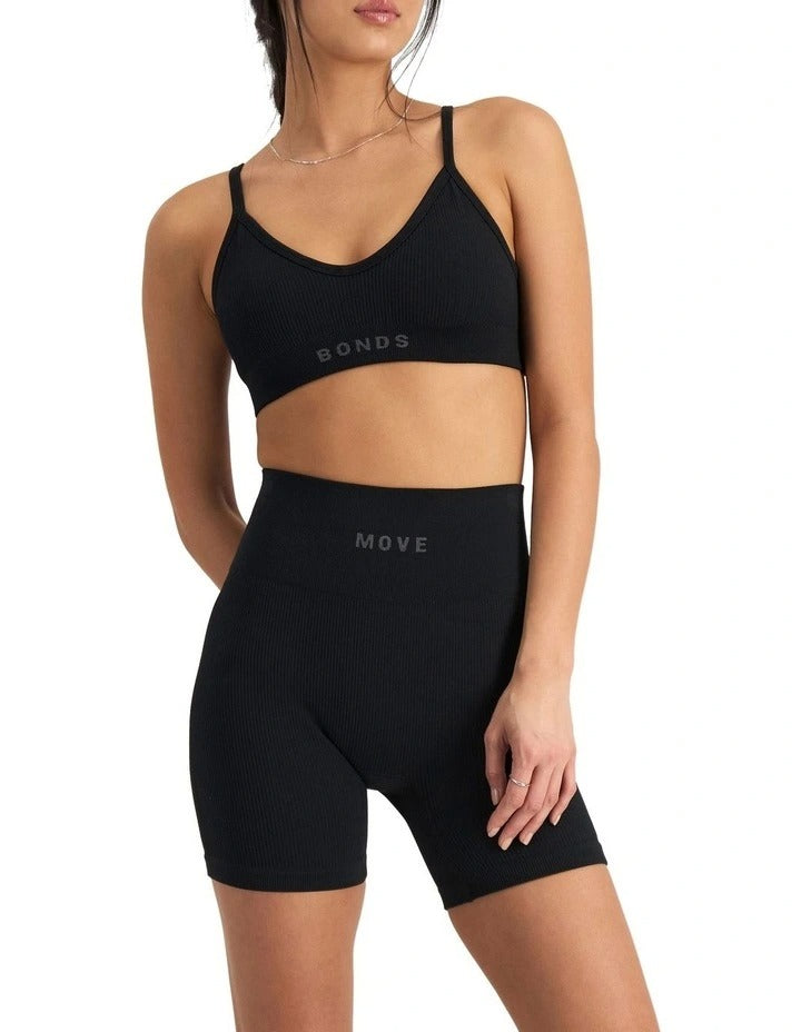 Bonds Move Rib Seamless Crop Bra in Black, view 6
