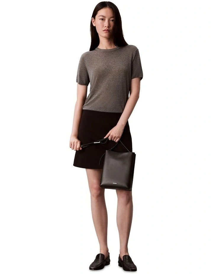 Calvin Klein Women  Fine Gauge Viscose Short Sleeve Sweater in Grey Heather, view 4