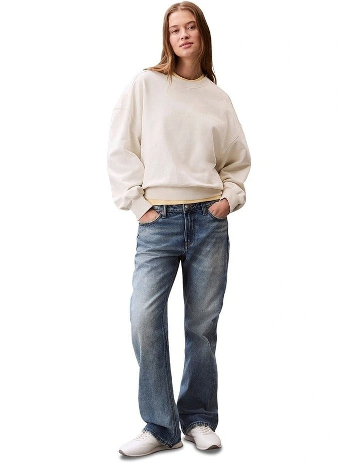 Calvin Klein Women  Embroided Logo French Terry Crewneck Jumper in Beige, view 5