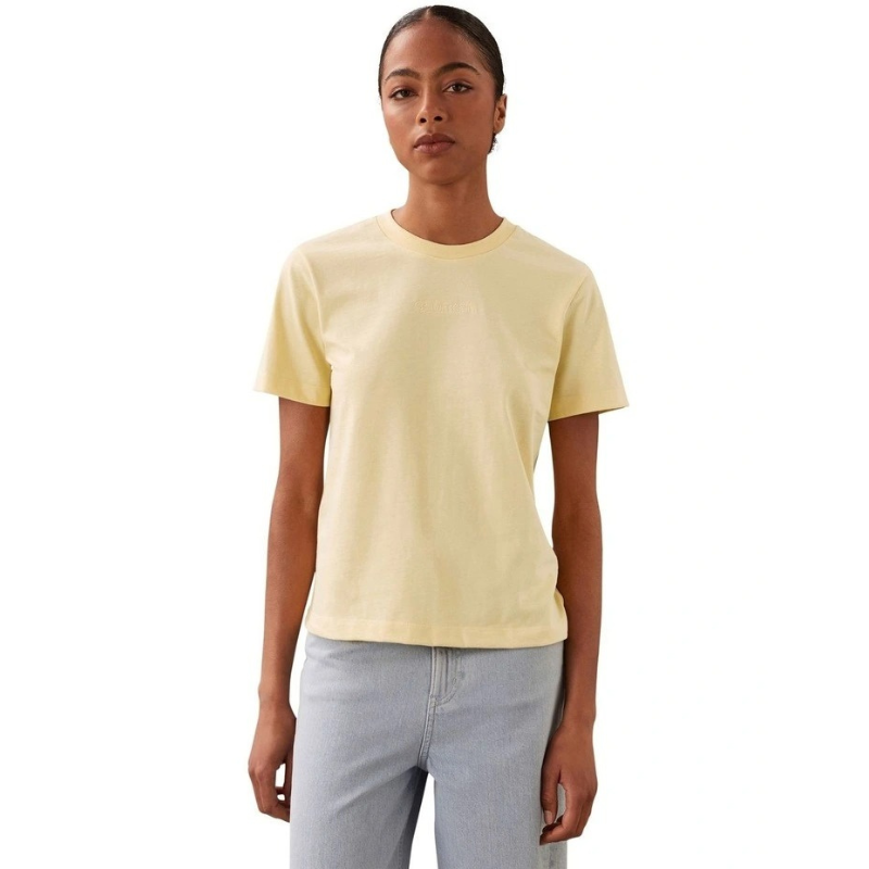 Calvin Klein Women  Short Sleeve Jersey Logo Graphic Tee in Yellow