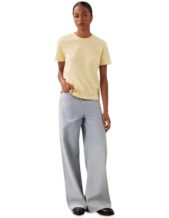 Calvin Klein Women  Short Sleeve Jersey Logo Graphic Tee in Yellow, view 3