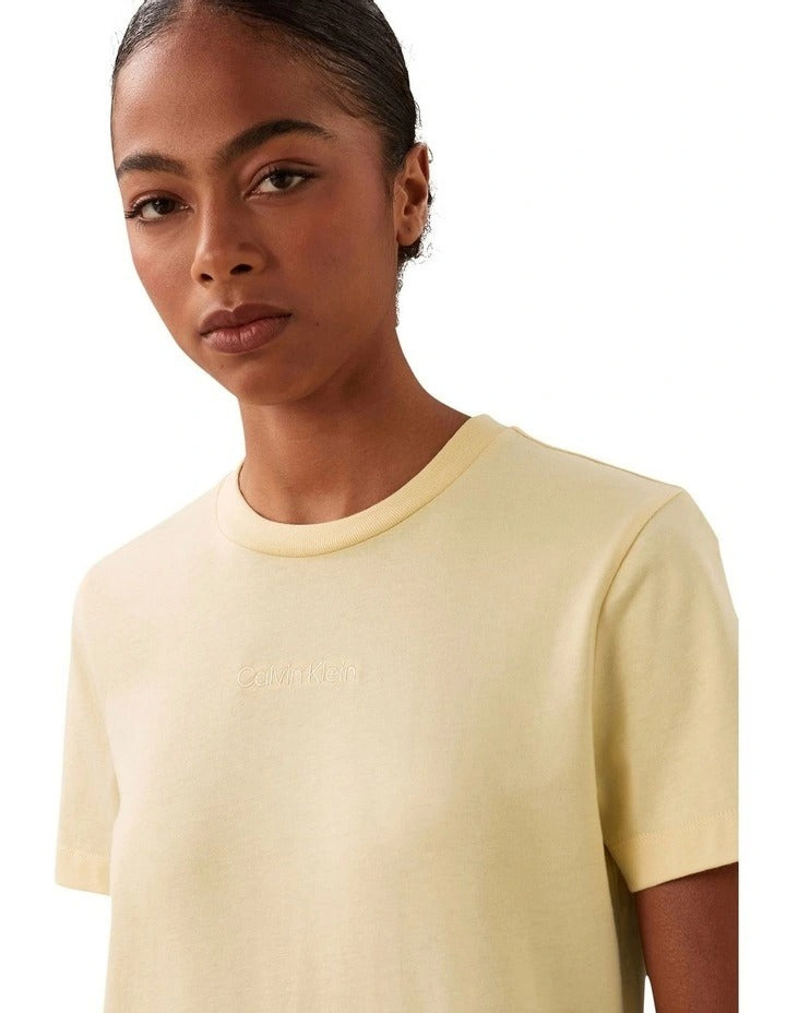 Calvin Klein Women  Short Sleeve Jersey Logo Graphic Tee in Yellow, view 4