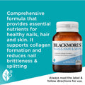 Blackmores Nails Hair & Skin Tablets 120 pack — premium supplement supporting healthy hair growth, strong nails, and radiant skin in a white and amber bottle.
