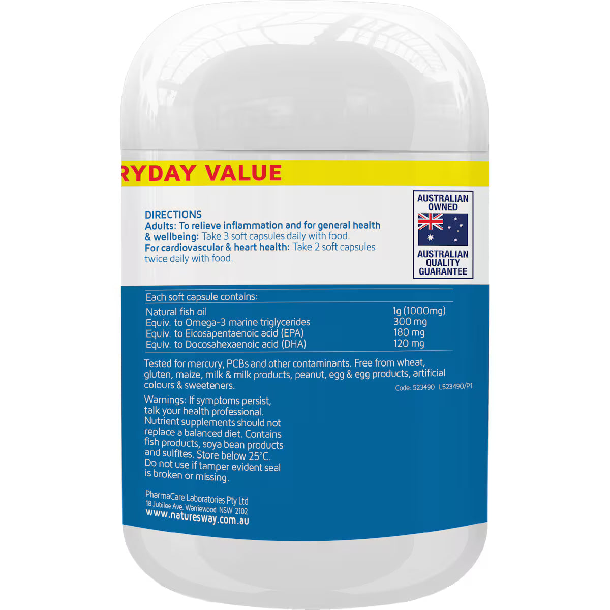Nature's Way Odourless Fish Oil 1000mg softgel capsules 80 pack bottle, high-strength omega-3 supplement for heart, brain, and joint health.