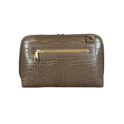 LeatherLuxe Khaki Crocodile-Style Leather Clutch and Shoulder Bag – Elegant Crossbody Handbag for Women