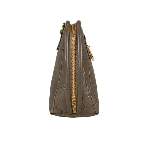 LeatherLuxe Khaki Crocodile-Style Leather Clutch and Shoulder Bag – Elegant Crossbody Handbag for Women