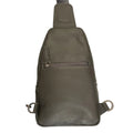 LeatherLuxe grey leather unisex sling bag – premium crossbody shoulder bag with adjustable strap, modern minimalist design, ideal for everyday use.