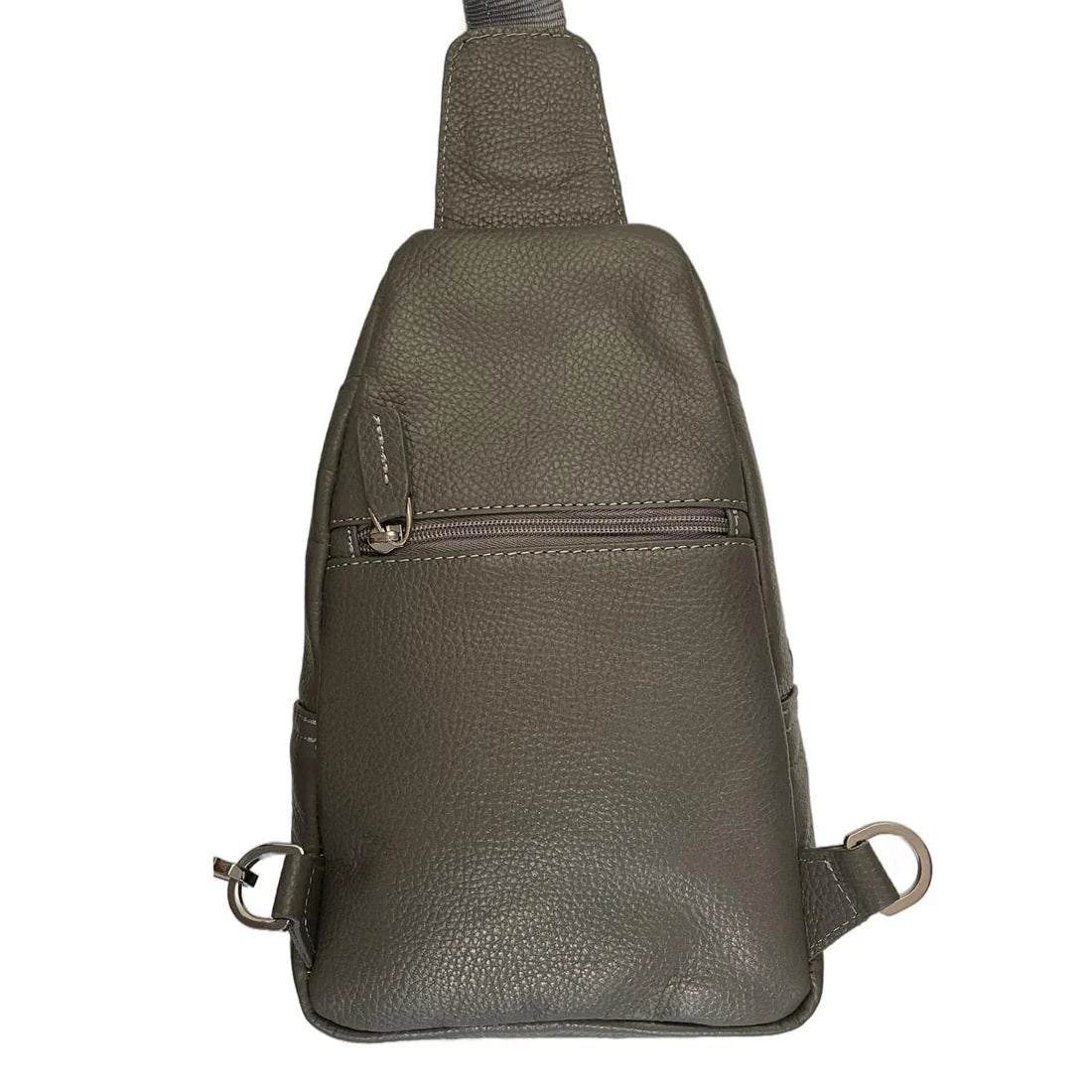 LeatherLuxe grey leather unisex sling bag – premium crossbody shoulder bag with adjustable strap, modern minimalist design, ideal for everyday use.
