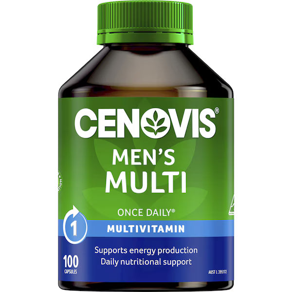 Cenovis Men’s Once Daily Multivitamin Capsules 100 Pack — daily men’s health supplement supporting energy, immunity, and wellbeing.