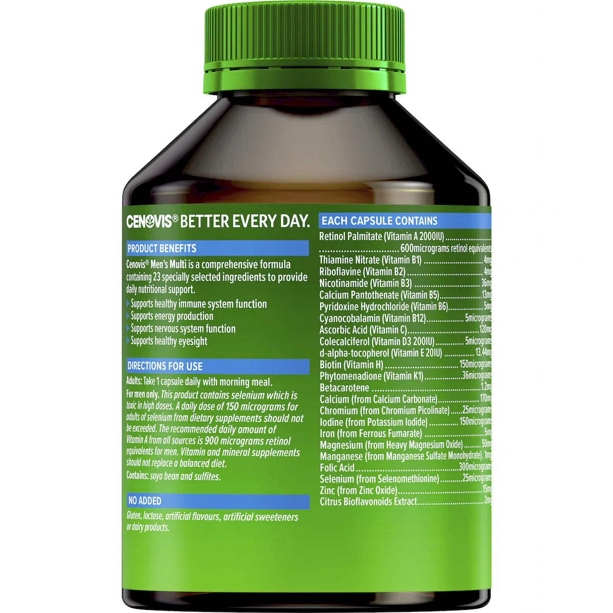 Cenovis Men’s Once Daily Multivitamin Capsules 100 Pack — daily men’s health supplement supporting energy, immunity, and wellbeing.