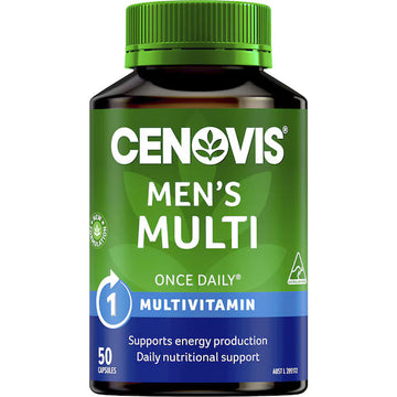 Cenovis Men's Once Daily Multivitamin Capsules 50 pack — men’s multivitamin supplement supporting energy, immunity, and overall health.