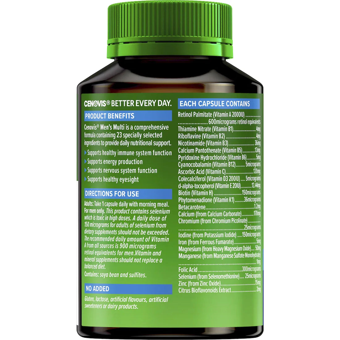 Cenovis Men's Once Daily Multivitamin Capsules 50 pack — men’s multivitamin supplement supporting energy, immunity, and overall health.