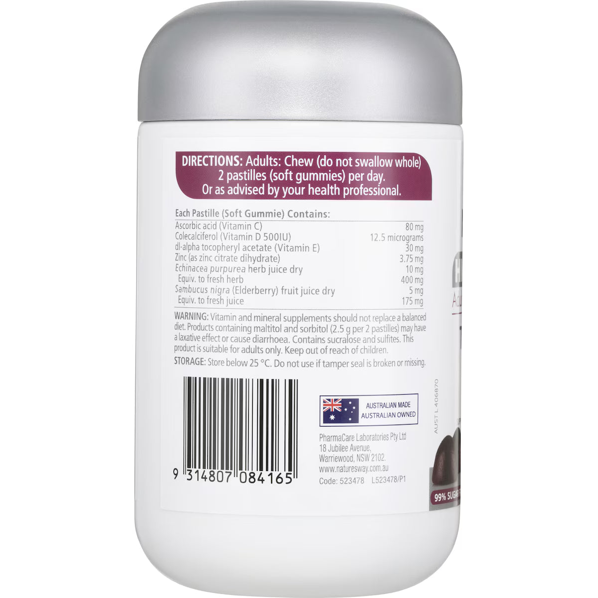 Nature's Way Adult Vita Gummies Triple Immune Support Pastilles 50 Pack with Vitamin C, Zinc, and Echinacea for Immune Health Support
