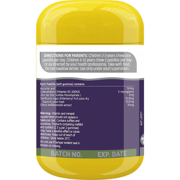 Nature’s Way Kids Smart High Strength Vita Gummies Triple Immune Support 50 pack – children’s immune system supplement with vitamin C, zinc, and elderberry, tasty chewable gummies in a bottle.