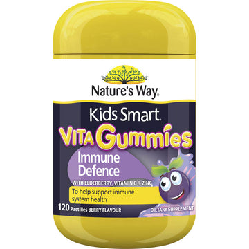 Natures Way Kids Smart Vita Gummies Immune Support 120 pack – children’s immune support supplement with vitamin C, zinc, and elderberry for healthy immunity.