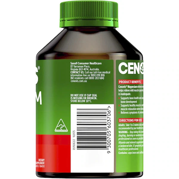 Cenovis Magnesium Tablets 200 Pack – Muscle Health Supplement for Energy, Recovery, and Cramp Relief