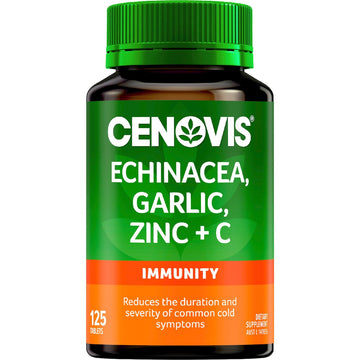 Cenovis Echinacea Garlic Zinc & Vitamin C tablets 125 pack – immune support supplement for health and wellness.