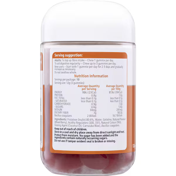 Nature's Way Fibre + Probiotics Digestive Vita Gummies, berry flavoured, 30 pack bottle, dietary supplement for gut health and digestion.
