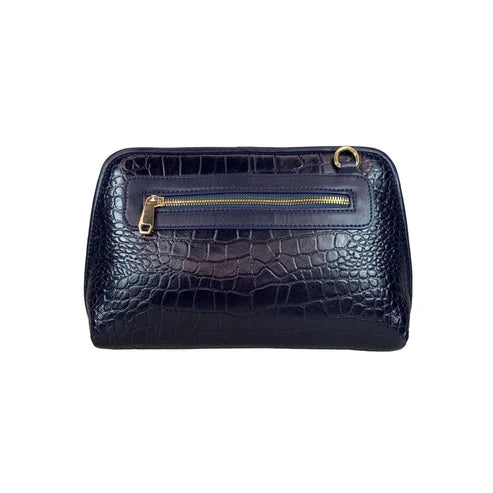 Navy Blue Leather Clutch Bag Front View