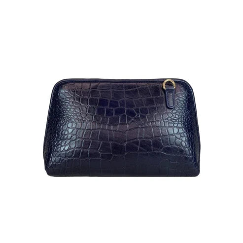 LeatherLuxe navy blue leather clutch bag and shoulder crossbody handbag for women – elegant, premium genuine leather design with adjustable strap and gold accents.