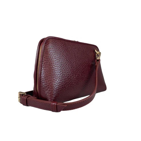 LeatherLuxe dark red genuine leather clutch bag with detachable crossbody and shoulder strap, premium women’s evening purse with gold hardware