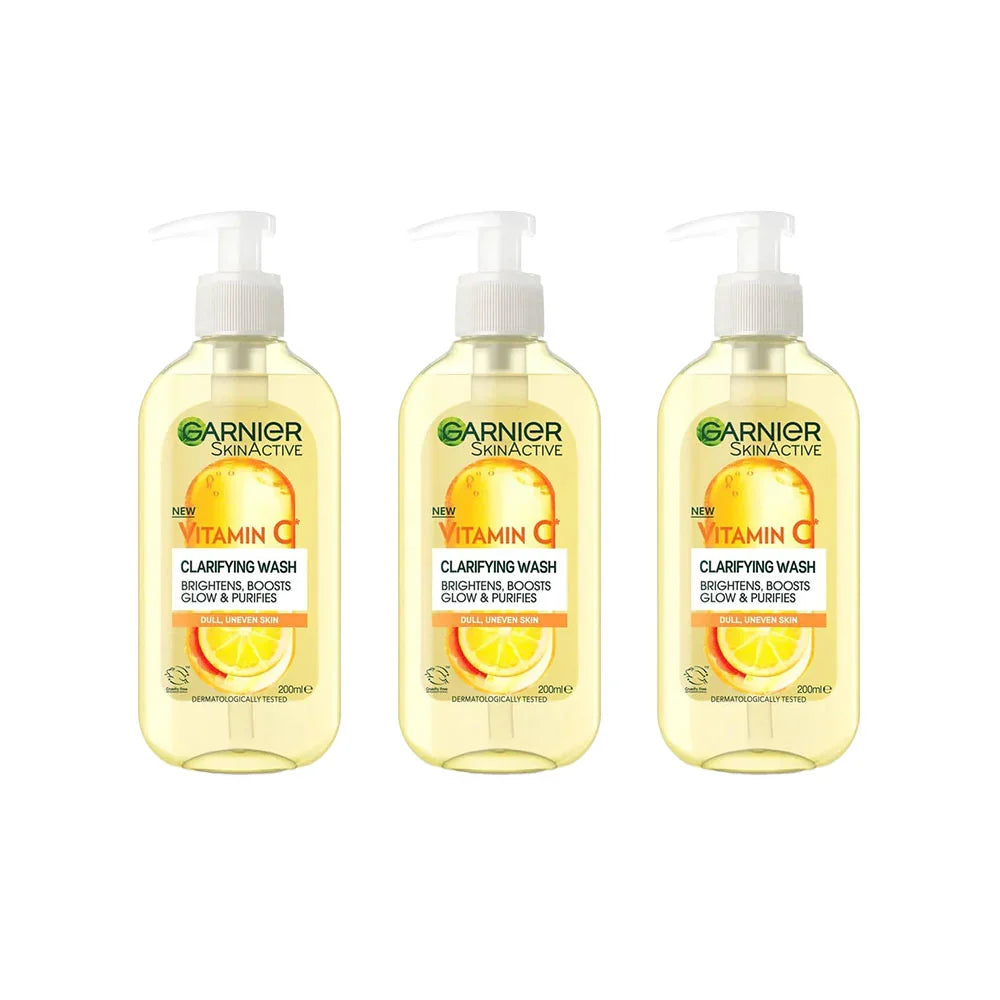 Garnier 3x Skin Active Vitamin C Clarifying Face Wash 200ml for bright, clear and refreshed skin