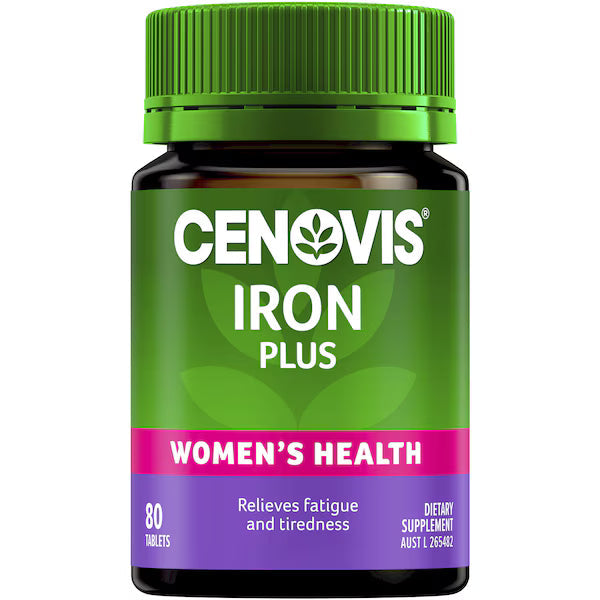 Cenovis Iron Plus Tablets for Women’s Health 80 Pack – Iron supplement supporting energy levels and reducing tiredness, formulated for women’s daily health.