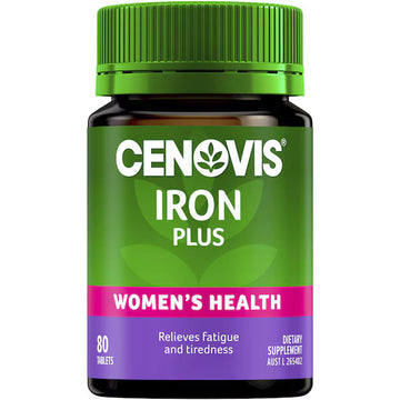 Cenovis Iron Plus Tablets for Women’s Health 80 Pack – Iron supplement supporting energy levels and reducing tiredness, formulated for women’s daily health.