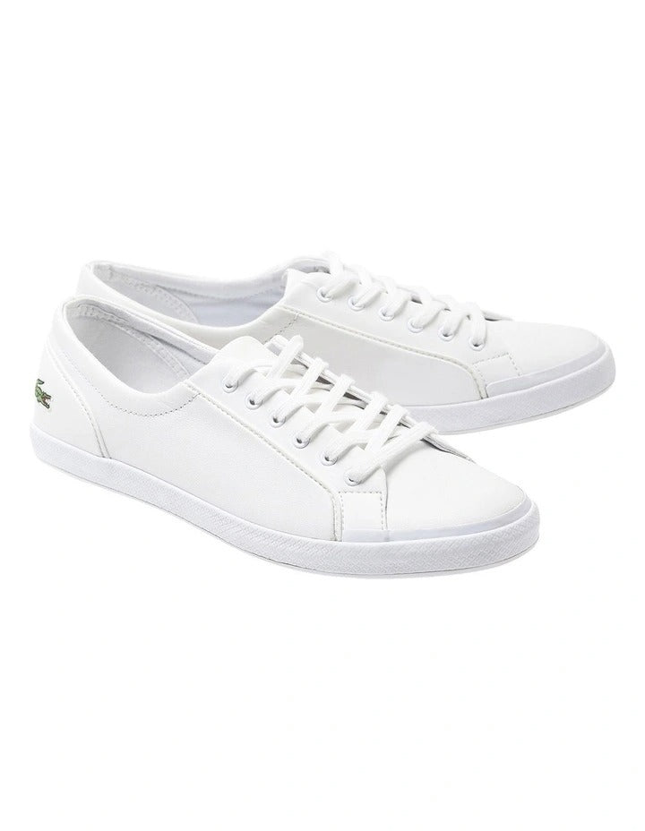 Lacoste Lancelle Leather Lace-Up Sneaker in White, view 3