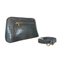 LeatherLuxe silver leather clutch and crossbody bag with detachable shoulder strap, elegant metallic finish, and minimalist luxury design for evening and casual wear.