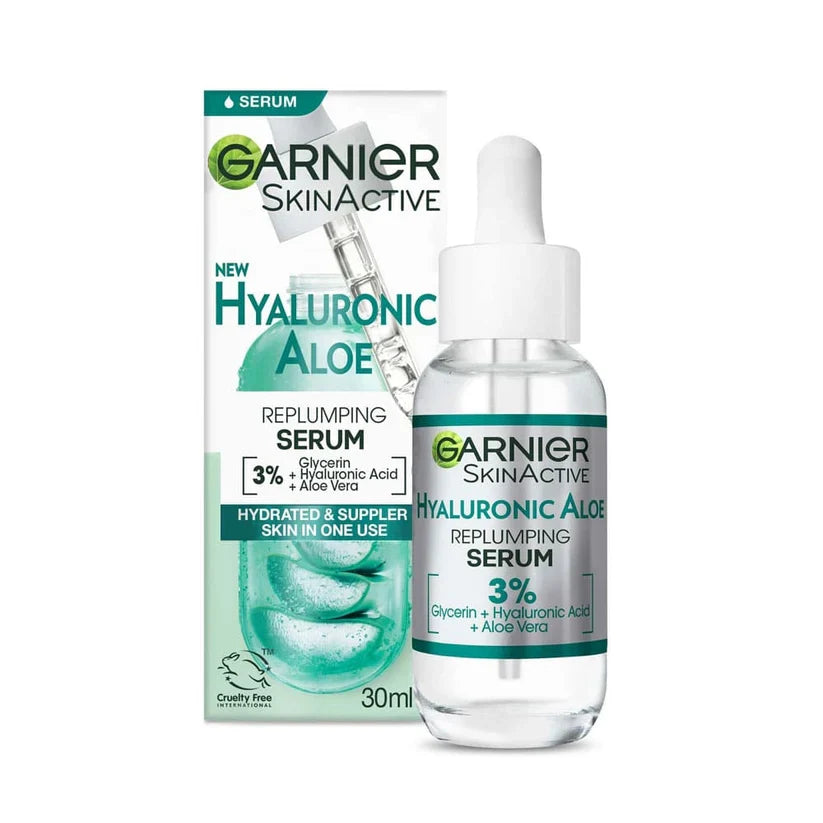Garnier Skin Active Hyaluronic Aloe Replumping Serum 30ml for hydration, plump, and radiant skin