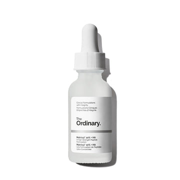 The Ordinary Matrixyl 10% + HA 30mL serum bottle with anti-aging benefits.