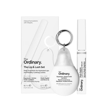 Close-up of The Ordinary Lip & Lash skincare set