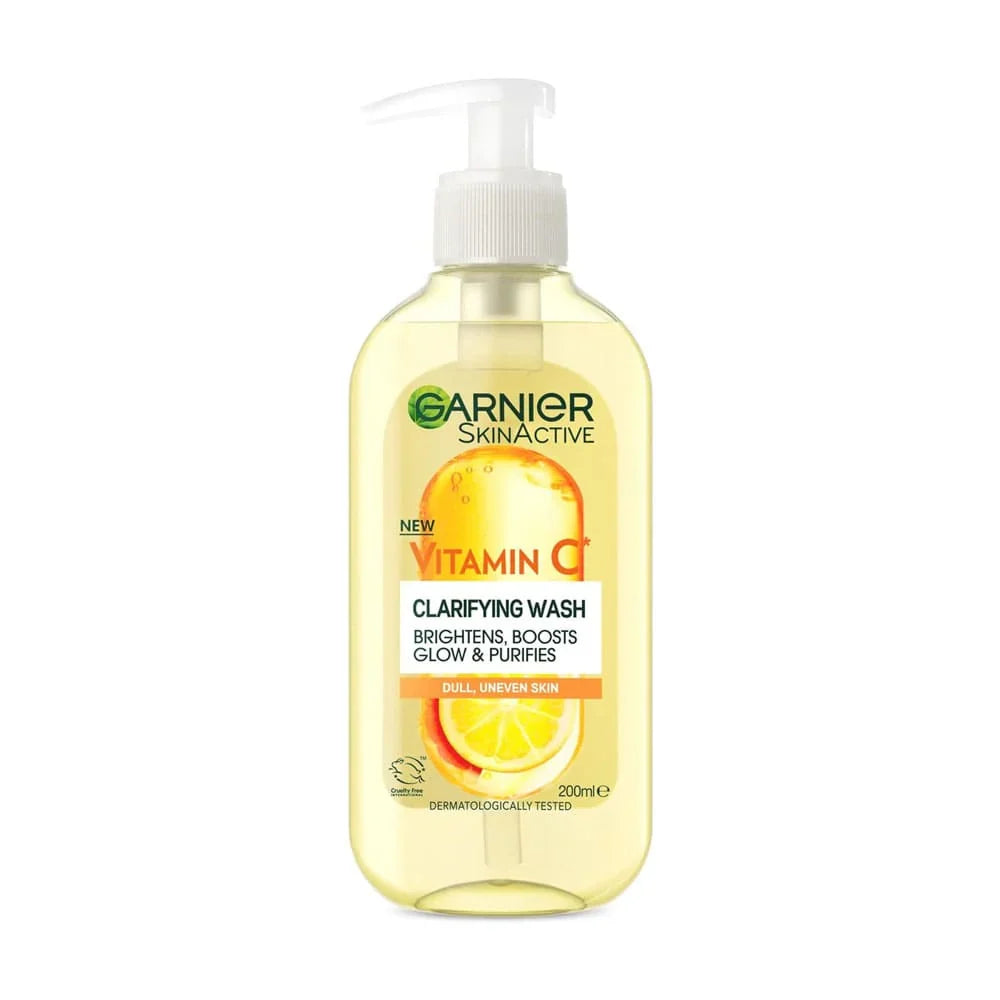 Garnier 3x Skin Active Vitamin C Clarifying Face Wash 200ml for bright, clear and refreshed skin